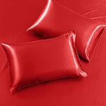 SiinvdaBZX 4Pcs Satin Sheet Set Full Size Ultra Silky Soft Red Orange Satin Full Bed Sheets with Deep Pocket, 1 Fitted Sheet, 1 Flat Sheet, 2 Envelope Closure Pillowcases