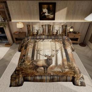 Feelyou Deer Hunting Comforter Set Hunter Themed Bedding Set for Kids Boys Girls Jungle Wild Animal Deer Comforter Soft Quilt Set King Size