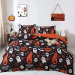 Halloween Duvet Cover Set Queen,3 Pieces Black Skull Pumpkin Comforter Cover Set with 2 Pillowcases Ghost Festival Themed Bedding Set Queen90 x90(Not Comforter)