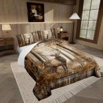 Feelyou Deer Hunting Comforter Set Hunter Themed Bedding Set for Kids Boys Girls Jungle Wild Animal Deer Comforter Soft Quilt Set King Size