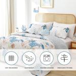 weigelia Coastal Quilt Set Queen Size - Sea Turtle Ocean Print Lightweight Soft Microfiber Summer Comforter with 2 Pillow Cases - Beach Bedding Coverlet Decor for All Seasons, Bedroom & Guest Room