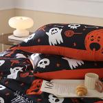 Halloween Duvet Cover Set Queen,3 Pieces Black Skull Pumpkin Comforter Cover Set with 2 Pillowcases Ghost Festival Themed Bedding Set Queen90 x90(Not Comforter)