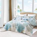 Tritard Coastal Comforter Set Queen Size 3 Piece, Soft Beach Themed Comforter, Ocean Nautical Lightweight Bedding Sets for All Seasons, (1 Reversible Comforter and 2 Pillow Shams), 90''x90'', C1
