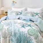 Tritard Coastal Comforter Set Queen Size 3 Piece, Soft Beach Themed Comforter, Ocean Nautical Lightweight Bedding Sets for All Seasons, (1 Reversible Comforter and 2 Pillow Shams), 90''x90'', C1