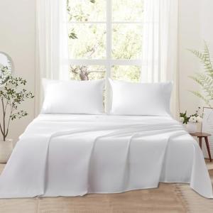 Bedlifes 1000 Thread Count 100% Egyptian Cotton King Size Sheets Set - Sateen Soft Silky Breathable Luxury Cooling 4 Pieces (White)