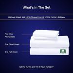 California Design Den King Size Sheets Set - Luxury 1000 Thread Count Sateen, Thick and Natural 100% Cotton Bed Sheets, Deep Pockets, Soft, Breathable and Durable Bedding Set - White