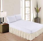 Sheets & Beyond Wrap Around Solid Microfiber Luxury Hotel Quality Fabric Bedroom Gathered Ruffled Bedding Bed Skirt 14 Inch Drop (Queen, Beige)