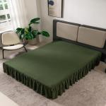 TSUTOMI Bed Skirt Queen Size Ruffled Bed Skirt with Split Corners, 14 Inch Drop Dust Ruffle Bed Skirts with Platform, Gathered Style, 100% Microfiber, Green