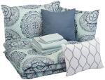 Amazon Basics 10-Piece Bed-in-a-Bag - Soft, Easy-Wash Microfiber - Full/Queen, Sea Foam Medallion, Floral