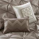 Madison Park Essentials Room in a Bag Faux Silk Comforter Set - Luxe Diamond Tufting All Season Bedding, Matching Curtains, Decorative Pillows, Taupe Queen(90"x90") 24 Piece