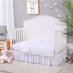 Cloele 3 Pieces Baby Crib Bedding Set- Solid Ruffle Quilted Set Includes Comforter Fitted Sheet Crib Skirt for Boys and Girls - Cute Ruffled Nursery Crib Standard Size Baby Bedding Set White