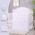 Cloele 3 Pieces Baby Crib Bedding Set- Solid Ruffle Quilted Set Includes Comforter Fitted Sheet Crib Skirt for Boys and Girls - Cute Ruffled Nursery Crib Standard Size Baby Bedding Set White