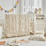 AIKASY The Ruffled Shabby Crib Bedding Set for Girls, Baby Quilted Comforter with Fitted Sheet, Bed Skirt, and Pillowcase.