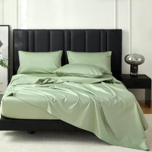DCSKY 100% Egyptian Cotton Sheets King Size Bed Set, Deep Pocket King Sheet set-1600 Thread Count Cotton Naturally Cool Soft Breathable No Pill Elasticated Luxury Bedding for All Seasons(sage Green)