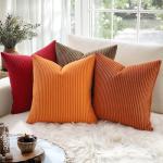MIULEE Winter Fall Pack of 2 Orange Pillow Covers 18x18 Inch Soft Boho Striped Corduroy Throw Pillow Covers Decorative Square Cushion Cases Pillowcases for Sofa Bedroom Couch Home Decor.