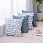 HPUK Decorative Throw Pillow Covers Set of 4 Square Couch Pillows Linen Cushion Cover for Couch Sofa Living Room, 18"x18" inches, Blue