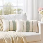 Fancy Homi Set of 1 Sage Green Boho Lumbar Decorative Throw Pillow Covers 12x20 Inch for Living Room Bedroom Couch Bed Chair, Rustic Retro Cushion Case, Bohemian Room Home Decor