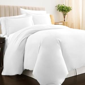 Pizuna Pure 100% Cotton Queen Duvet Cover with Shams, Luxurious 400 Thread Count Long Staple Cotton Sateen Weave with Hidden Button Closure (Combed White Cotton Duvet Covers Queen)