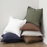 Foindtower Set of 2 Decorative Linen Fringe Throw Pillow Covers Cozy Boho Farmhouse Cushion Cover with Tassels Soft Accent Pillowcase for Couch Sofa Bed Living Room Home Decor,18×18 Inch,Olive Green