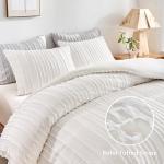 WARMDERN White Boho Duvet Cover Set King Size, Striped Textured Duvet Cover Tufted Bedding Set, 3 Pcs Ultra Soft Washed Microfiber Duvet Cover with Zipper Closure (King, White)