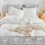 WARMDERN White Boho Duvet Cover Set King Size, Striped Textured Duvet Cover Tufted Bedding Set, 3 Pcs Ultra Soft Washed Microfiber Duvet Cover with Zipper Closure (King, White)