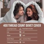Pizuna Pure 100% Cotton Queen Duvet Cover with Shams, Luxurious 400 Thread Count Long Staple Cotton Sateen Weave with Hidden Button Closure (Combed White Cotton Duvet Covers Queen)