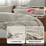 Simple&Opulence 100% Washed Linen Duvet Cover Set with Embroidered,3 Pieces Soft Farmhouse Comforter Set with Button Closure,1 Duvet Cover and 2 Pillowshams(King,Natural Linen)
