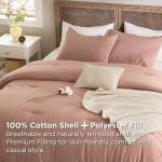 Bedsure 5 PCS Cotton Comforter Set with Waffle Throw Blanket - Soft Breathable Bedding Set for All Seasons, Pink Clay Comforter Full Size, Pillow Shams, White 100% Cotton Blanket, Throw Pillow