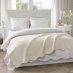 Madison Park Luxe Quilted Throw Blanket - Damask Stitching Design, Cotton Filled Spread, Ultra Soft, Cozy Bedding for Living Room Couch, Sofa, Bed, 60x72", Scalloped Borders Cream