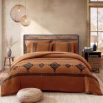 MAIREVE Burnt Orange Embroidery Comforters Set Queen Size - 7 Pieces, Farmhouse Western Bedding All Season, Bed in A Bag Queen Boho Comforter Set with Sheets, Pillowcases & Shams