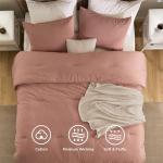 Bedsure 5 PCS Cotton Comforter Set with Waffle Throw Blanket - Soft Breathable Bedding Set for All Seasons, Pink Clay Comforter Full Size, Pillow Shams, White 100% Cotton Blanket, Throw Pillow