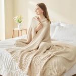 EMME Cotton Throw Blanket Large 50"x70" Gifts for Women 100% Muslin for Couch Breathable Gauze All Season Soft and Lightweight Pre-Washed (Light Tan)