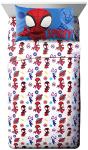 Jay Franco Kids Sheet Set with Fitted, Flat Sheets & Pillow Cover - Ultra-Soft Bedding with Pillowcase for Room Decor, White - Spidey & Friends, 3 Piece Toddler