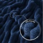 Exclusivo Mezcla Fleece Throw Blanket for Couch, Super Soft Striped Jacquard Bed Blanket, Lightweight Fuzzy Cozy for All Seasons, 50x60 Inches, Navy Blue