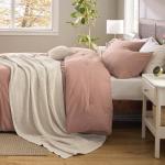 Bedsure 5 PCS Cotton Comforter Set with Waffle Throw Blanket - Soft Breathable Bedding Set for All Seasons, Pink Clay Comforter Full Size, Pillow Shams, White 100% Cotton Blanket, Throw Pillow