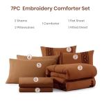 MAIREVE Burnt Orange Embroidery Comforters Set Queen Size - 7 Pieces, Farmhouse Western Bedding All Season, Bed in A Bag Queen Boho Comforter Set with Sheets, Pillowcases & Shams