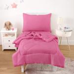 Wake In Cloud - Toddler Bedding Set for Boys Girls, 4 Pieces Soft Crib Bed Set Including Comforter, Sheets and Pillowcase, Hot Pink