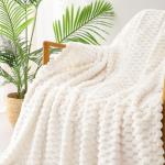 Exclusivo Mezcla Extra Large Soft Fleece Throw Blanket, 50x70 Inches Stylish Jacquard Throw Blanket for Couch, Fuzzy Cozy Lightweight for All Season, Ivory