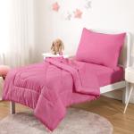 Wake In Cloud - Toddler Bedding Set for Boys Girls, 4 Pieces Soft Crib Bed Set Including Comforter, Sheets and Pillowcase, Hot Pink