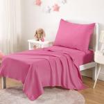 Wake In Cloud - Toddler Bedding Set for Boys Girls, 4 Pieces Soft Crib Bed Set Including Comforter, Sheets and Pillowcase, Hot Pink