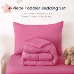 Wake In Cloud - Toddler Bedding Set for Boys Girls, 4 Pieces Soft Crib Bed Set Including Comforter, Sheets and Pillowcase, Hot Pink