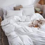 MooMee Bedding Duvet Cover Set 100% Washed Cotton Linen Like Textured Breathable Durable Soft Comfy (Solid Off White, Queen 90"x90")