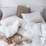 MooMee Bedding Duvet Cover Set 100% Washed Cotton Linen Like Textured Breathable Durable Soft Comfy (Solid Off White, Queen 90"x90")