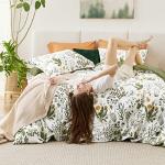 Bedsure Duvet Cover King Size - 100% Cotton Reversible Floral King Duvet Cover Set with Zipper Closure, 3 Pieces Soft & Breathable Green Bedding Set with 2 Pillow Shams 20"x36"