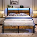 Liians Full Metal Bed Frame with USB Charging Station, Headboard Storage, LED Lights, Noise-Free Design, No Box Spring Needed
