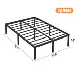 Hafenpo 14 Inch Queen Bed Frame - Sturdy Metal Platform Queen Size, No Box Spring Needed, Heavy Duty, Easy Assembly, Strong Bearing Capacity, Under Bed Storage, Black