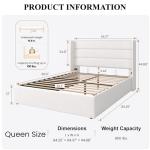 SHA CERLIN Queen Size Lift Up Storage Bed/Velvet Upholstered/Modern Wingback Headboard/Upholstered Platform Bed Frame/Hydraulic Storage/No Box Spring Needed/White
