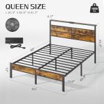 Liians Full Metal Bed Frame with USB Charging Station, Headboard Storage, LED Lights, Noise-Free Design, No Box Spring Needed