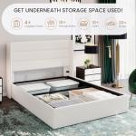 SHA CERLIN Queen Size Lift Up Storage Bed/Velvet Upholstered/Modern Wingback Headboard/Upholstered Platform Bed Frame/Hydraulic Storage/No Box Spring Needed/White
