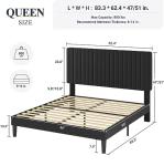 Allewie Queen Bed Frame, Velvet Upholstered Platform Bed with Vertical Channel Tufted Headboard, Mattress Foundation with Strong Wooden Slats, Box Spring Optional, Easy Assembly, Black